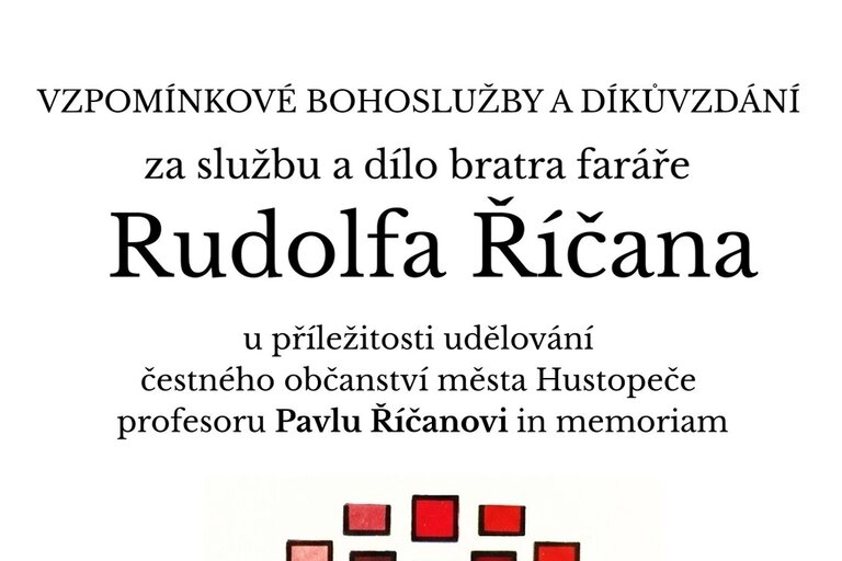 Vzpomínková bohoslužba a díkůvzdání za dílo Rudolfa Říčana